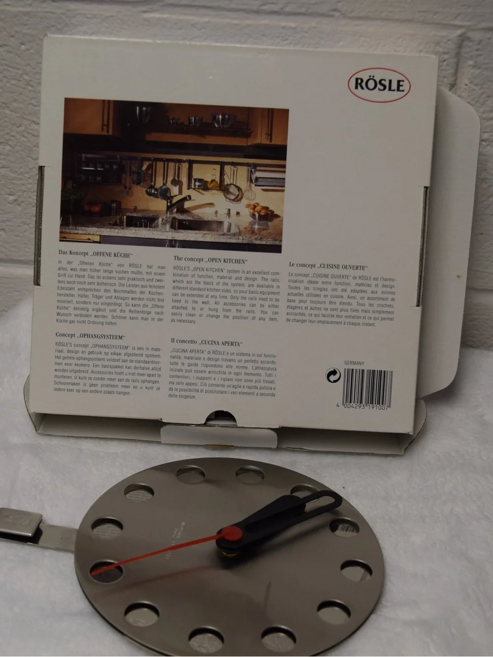 WORKS Vintage RÖSLE Kitchen Stainless Steel Wall Clock 19100 Heidebrecht Germany